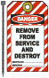 Danger Remove From Service Tag
