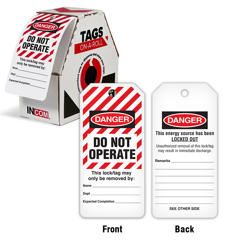Danger Do Not Operate Lockout Tags on a Roll