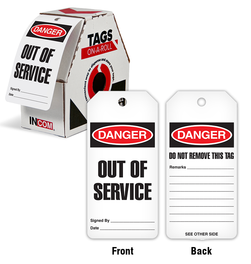 Danger Out Of Service Tags on a Roll