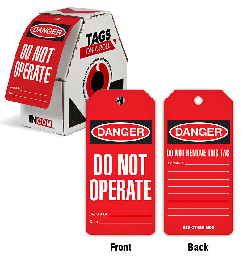 Red Danger Do Not Operate Tags on a Roll