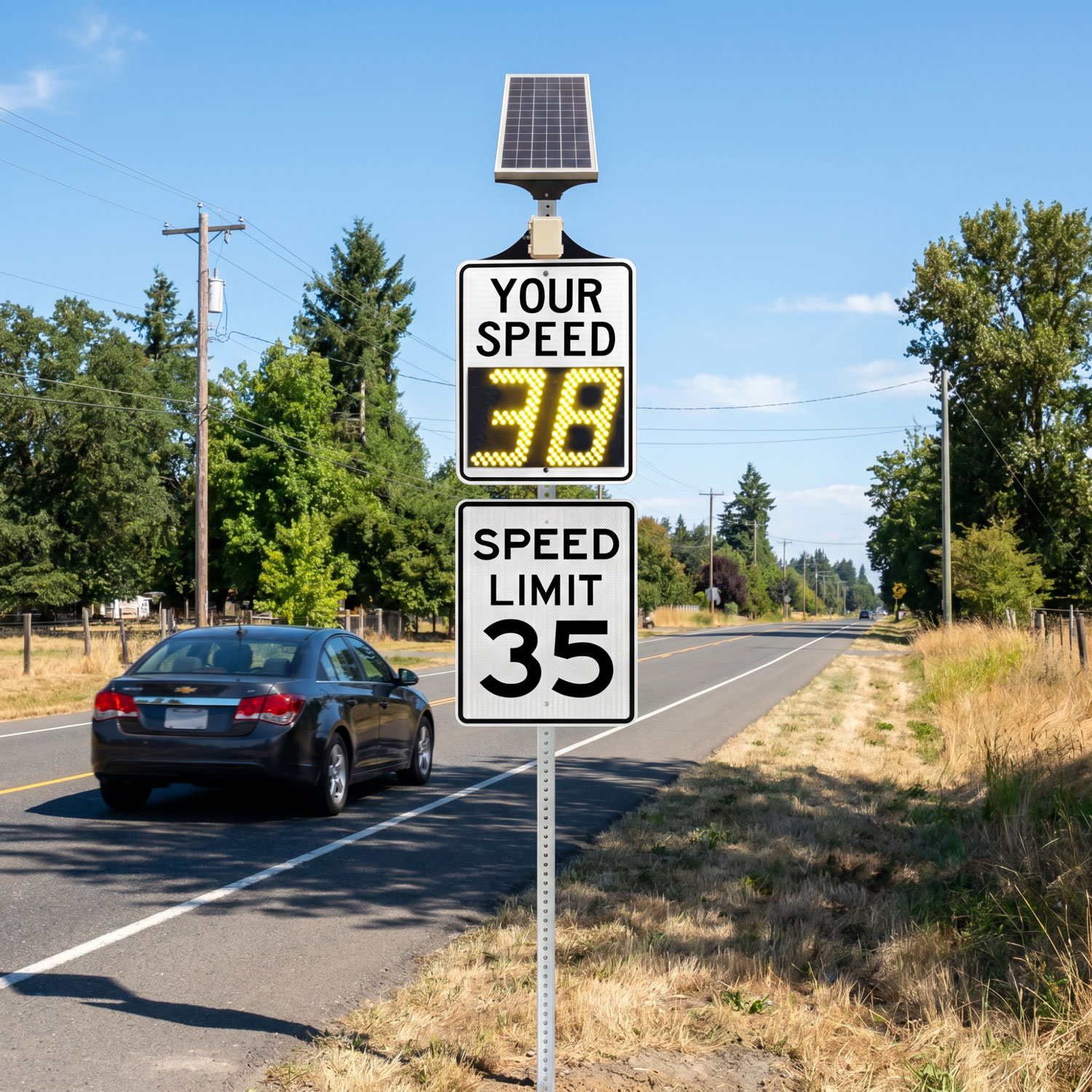 Radar Speed Feedback Sign, 30" White, Solar Powered "Your Speed" LED Display