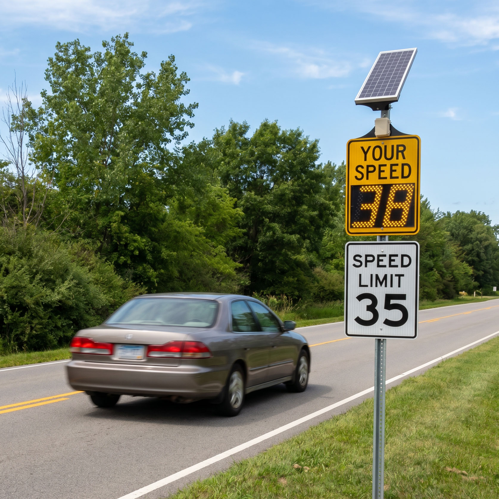 Radar Speed Feedback Sign, 30" Yellow, Solar Powered "Your Speed" LED Display