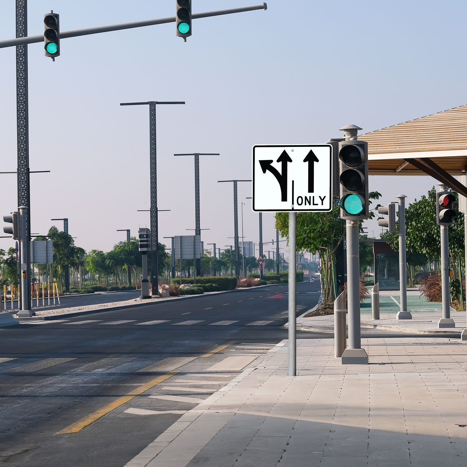 Texas 2 Lane with Right Lane Straight Ahead Only Sign