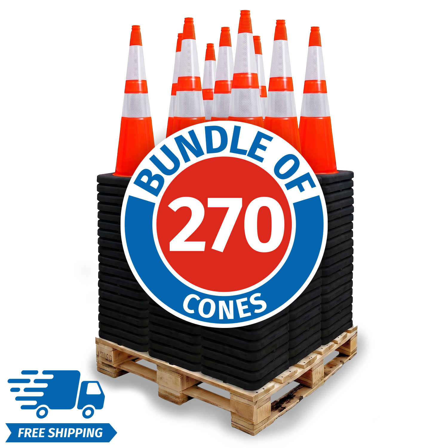 Pallet Bundle - 28" Elite 3M Sheeting Traffic Cone w/ Black Base, 10lbs