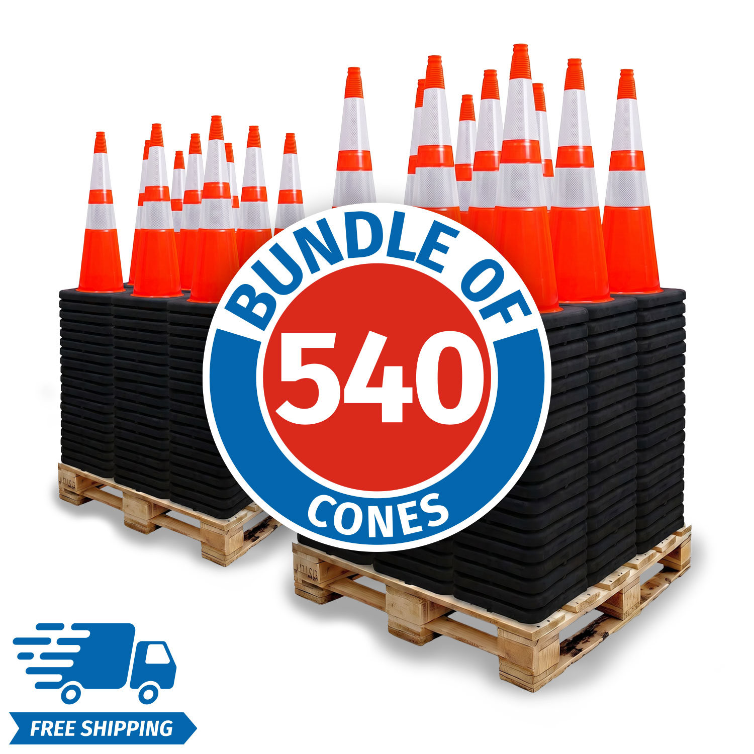 2 Pallet Bundle - 28" Slim Line Elite 3M Sheeting Traffic Cone w/ Black Base, 10lbs