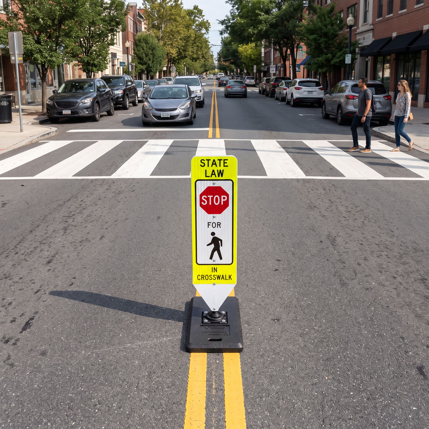 Stop For Pedestrians In-Street Sign with Portable Base