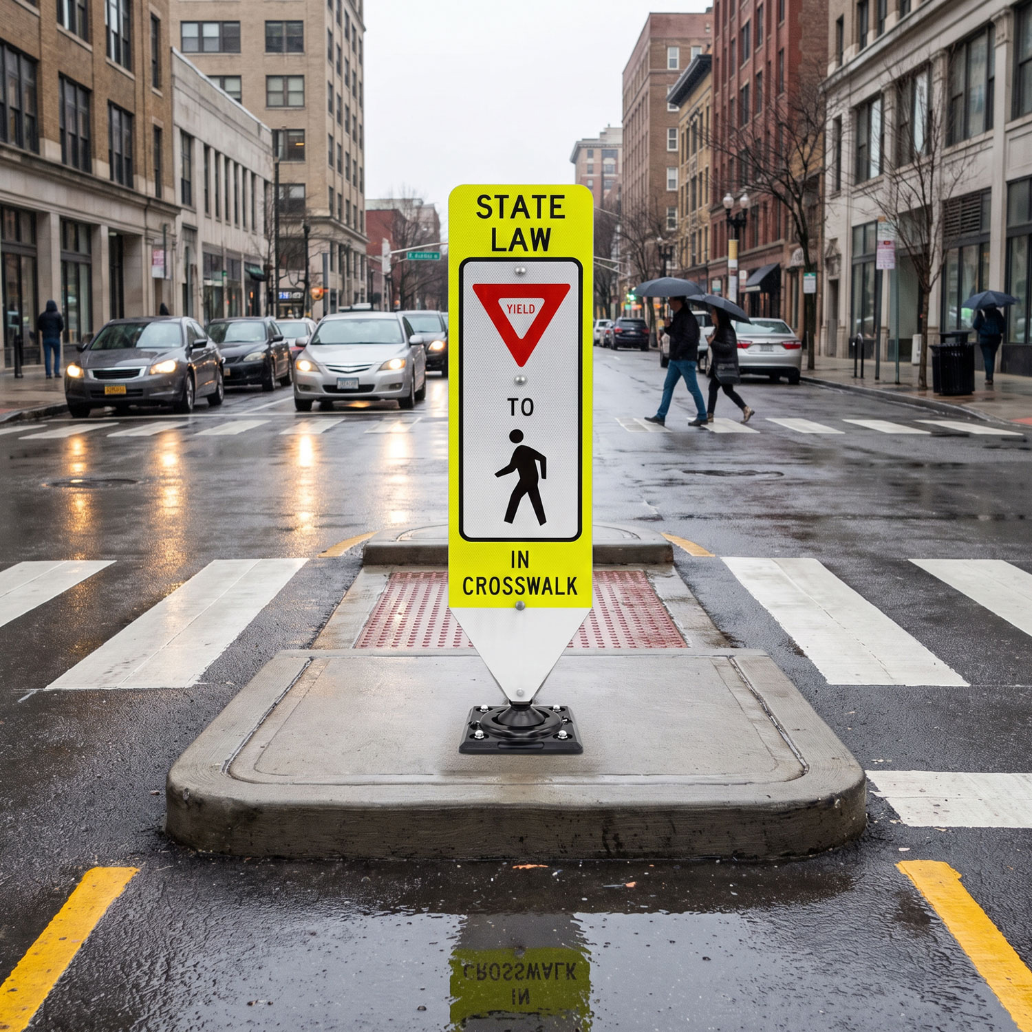 Yield To Pedestrians In-Street Sign with Fixed Base
