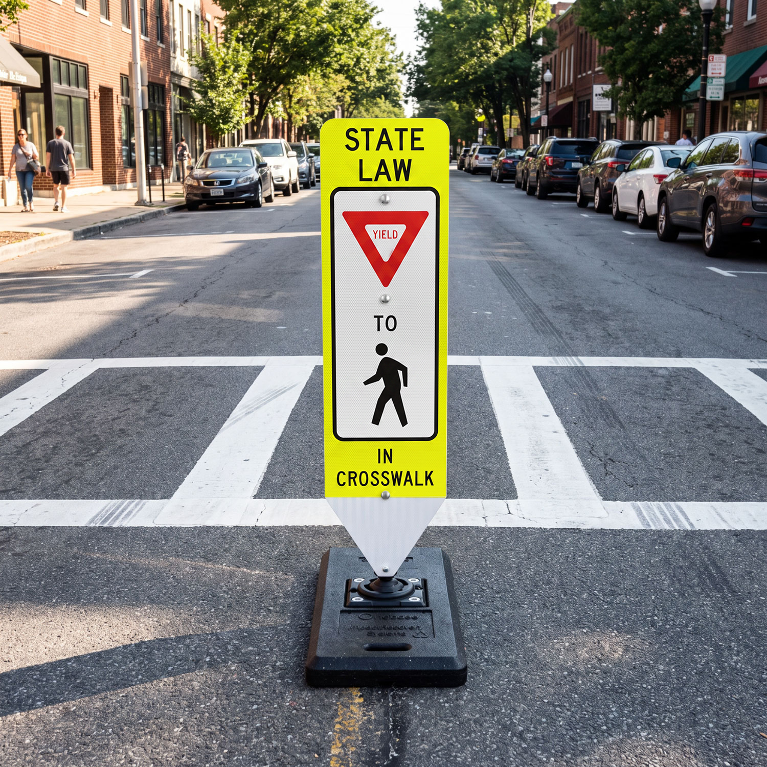 Yield To Pedestrians In-Street Sign with Portable Base