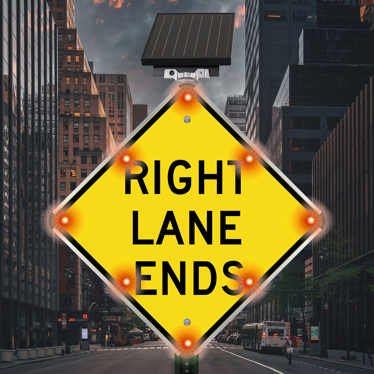LED Solar Right Lane Ends Sign - In Stock, Ships Fast