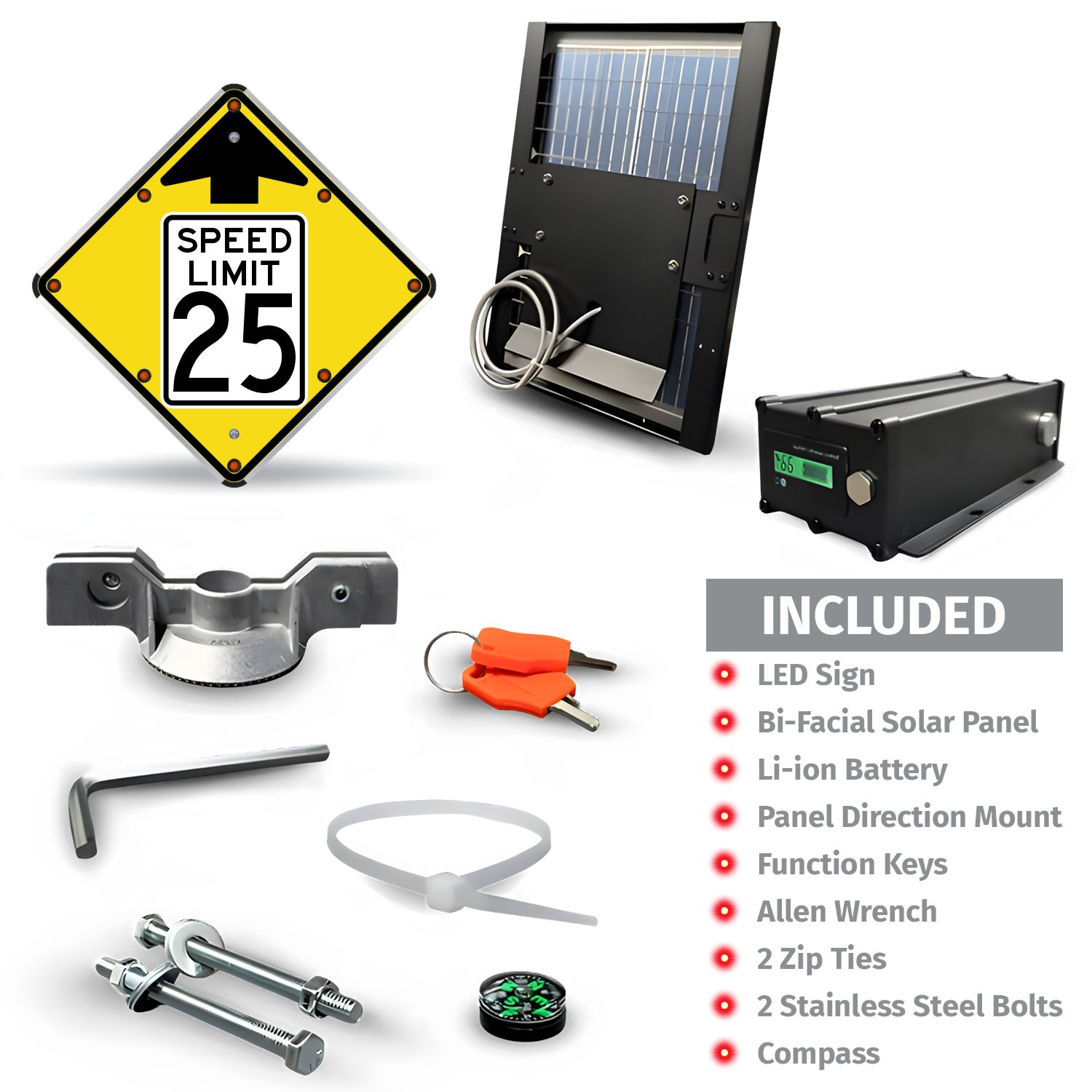 LED Solar Reduced Speed Limit 25 MPH Sign