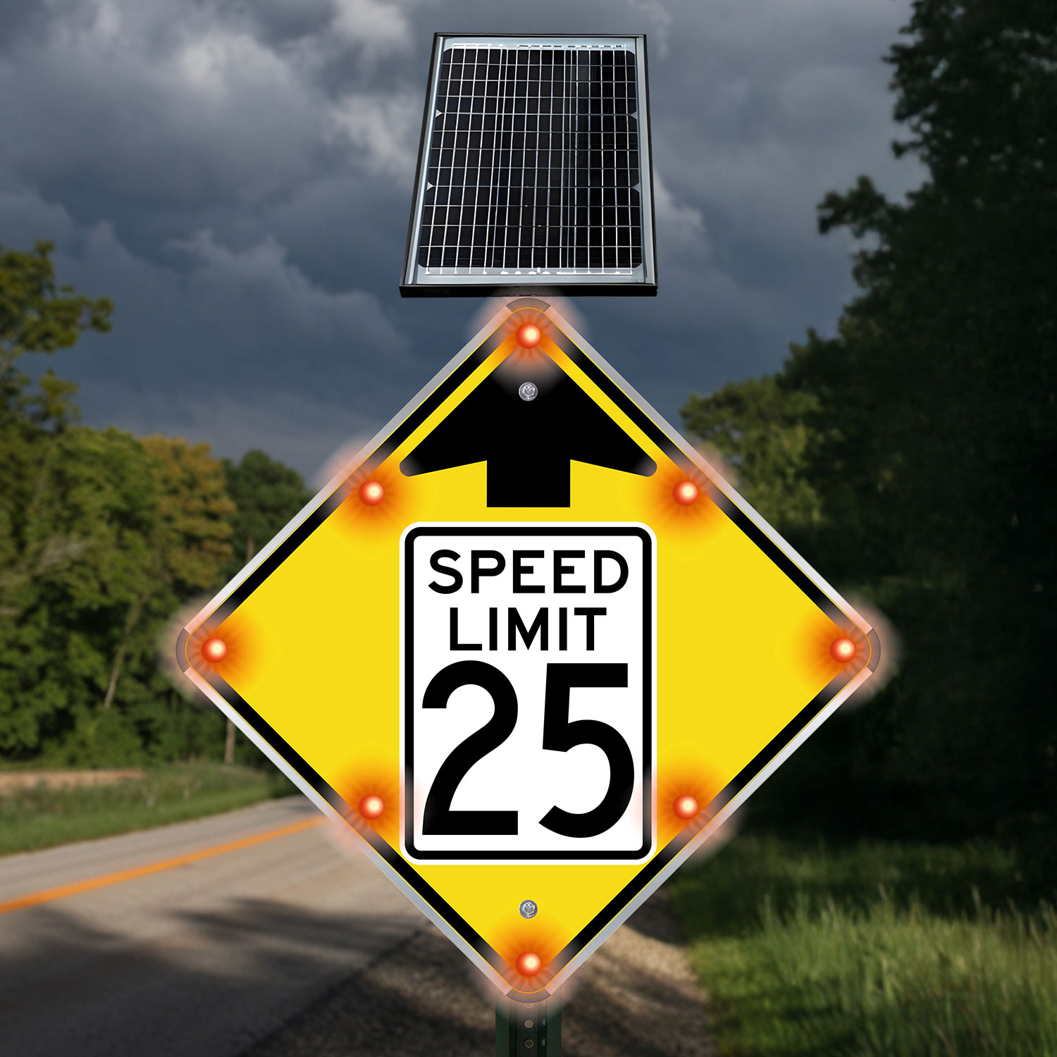 LED Solar Reduced Speed Limit 25 MPH Sign