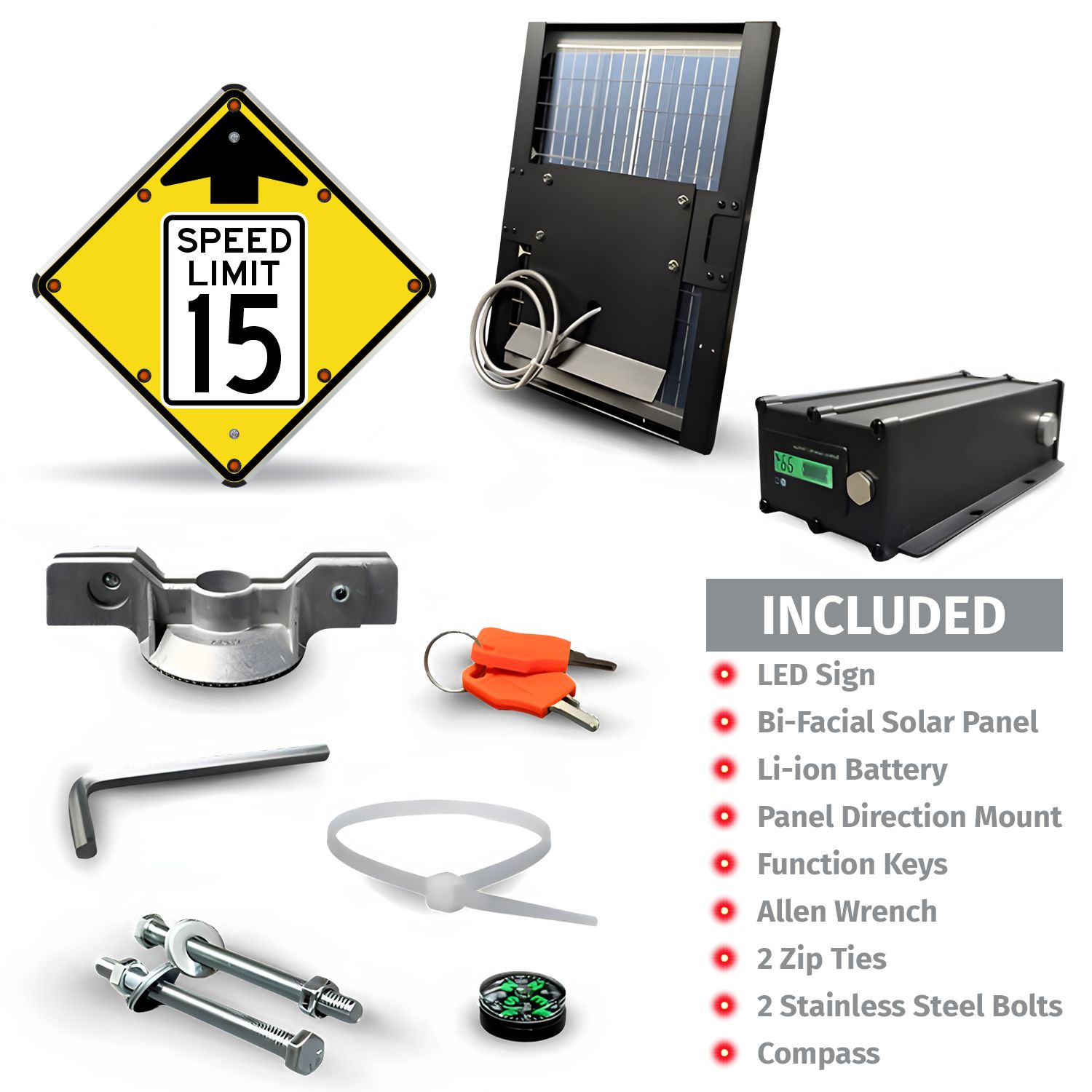 LED Solar Reduced Speed Limit 15 MPH Sign