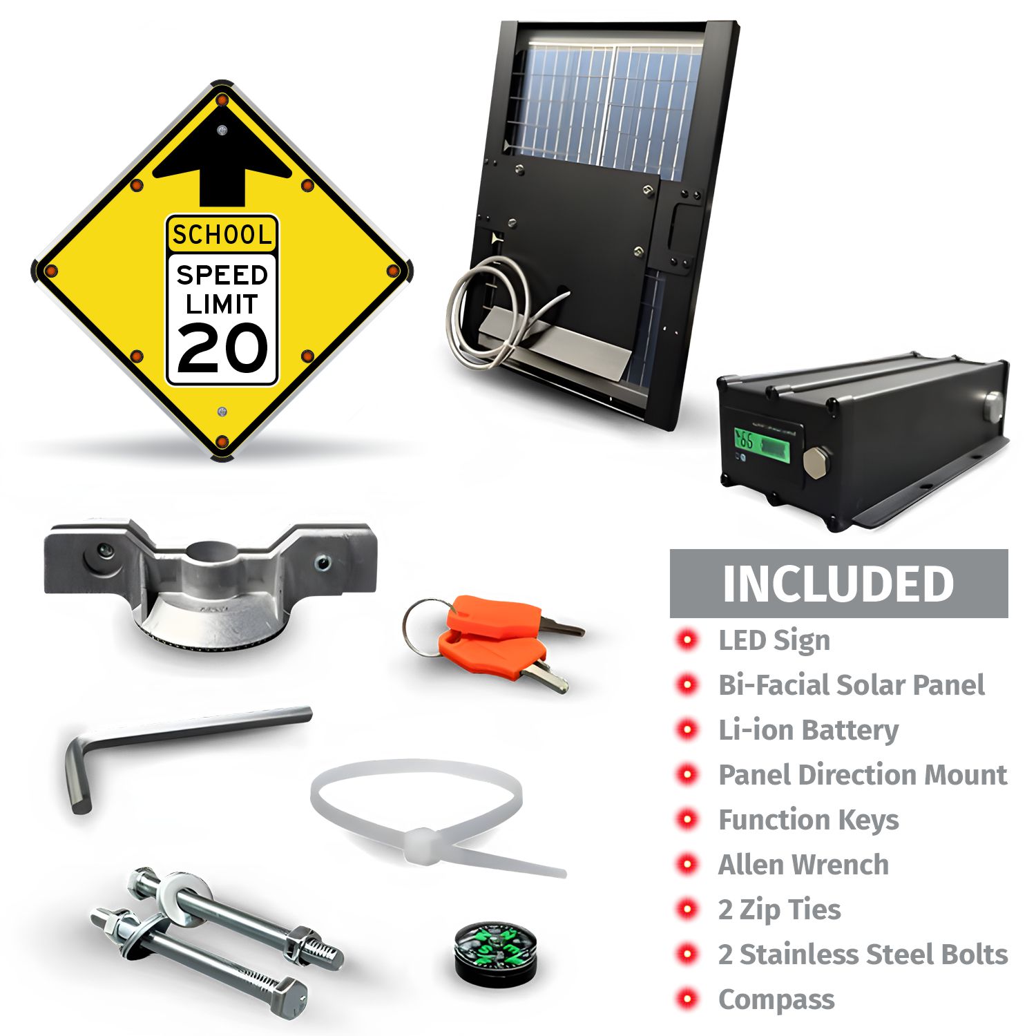 LED Solar School Speed Limit 20 Sign