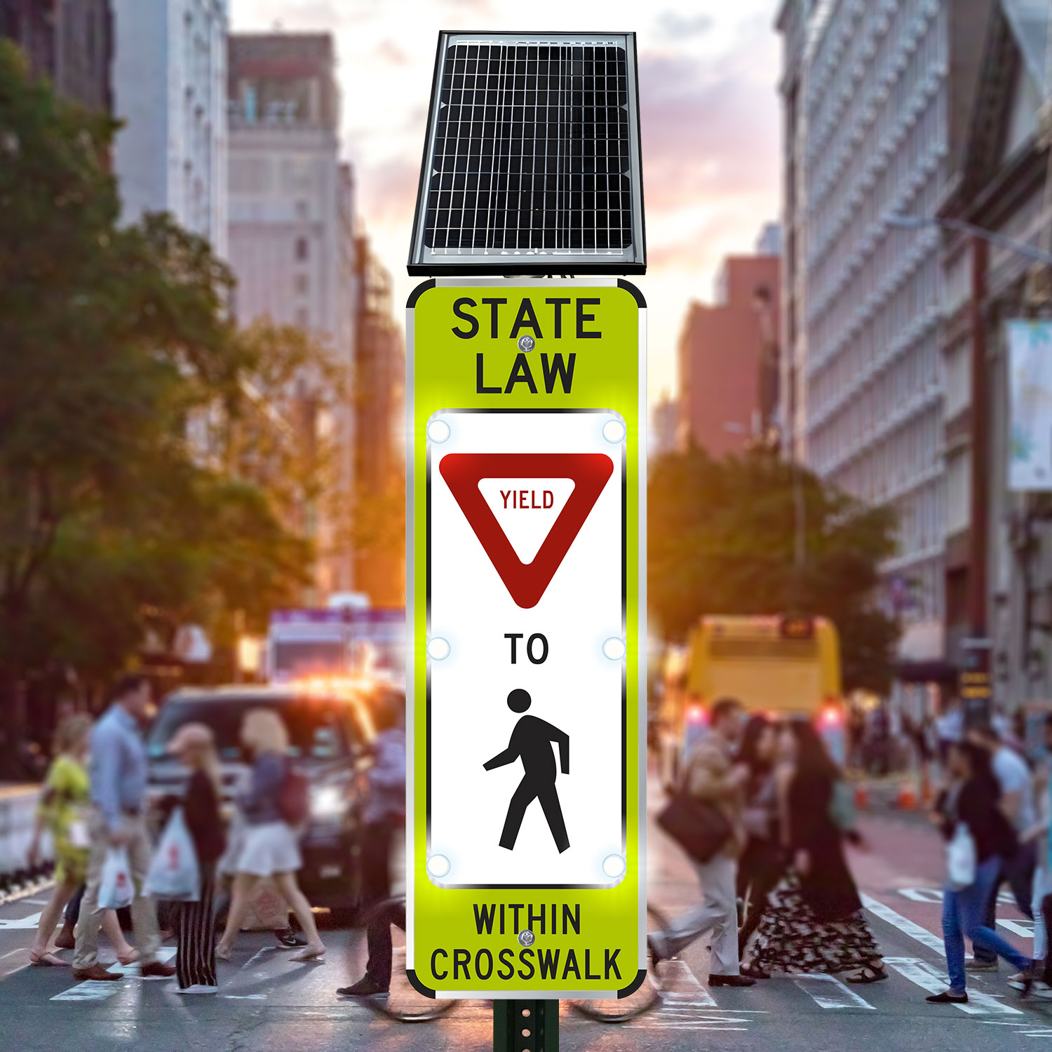 LED Solar State Law Yield To Pedestrian Within Crosswalk Sign