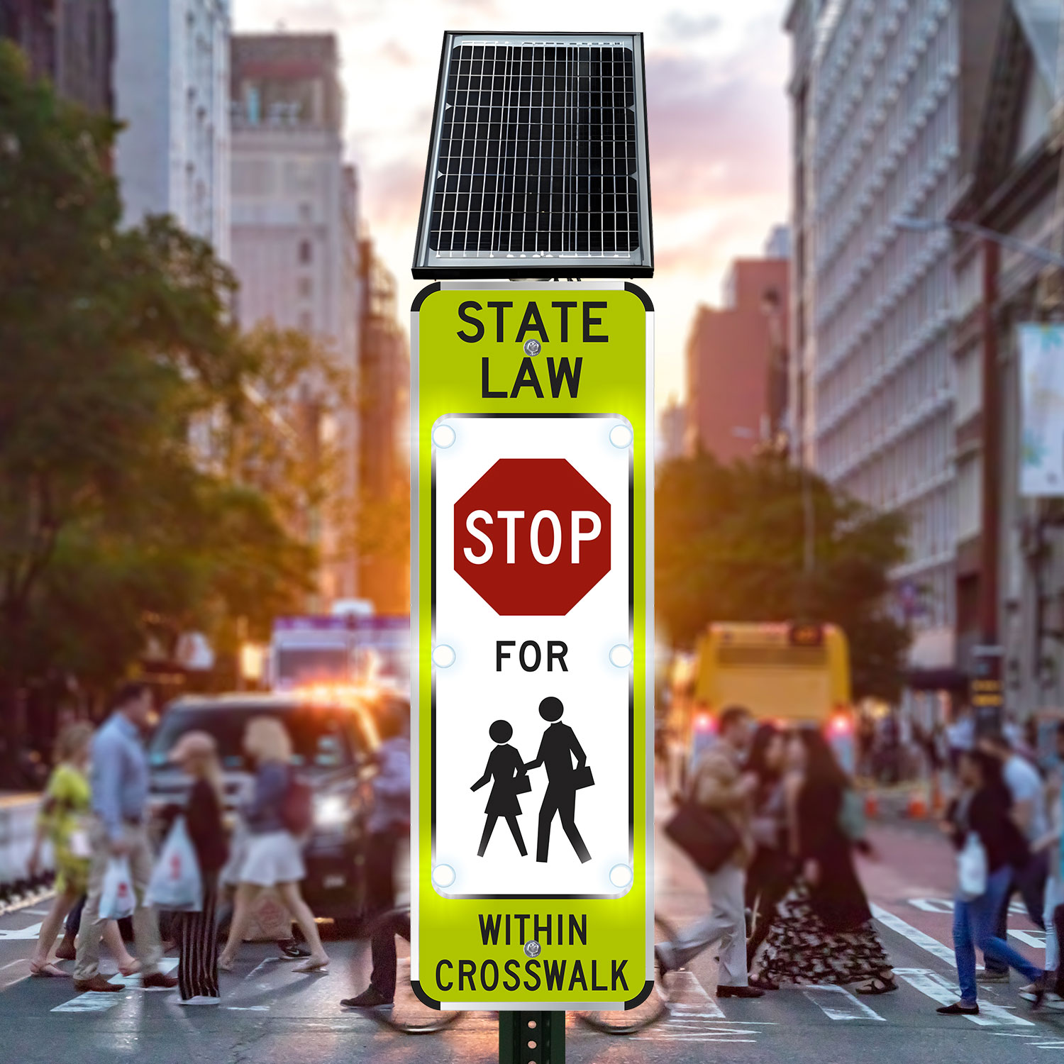 LED Solar State Law Stop For Pedestrian In Crosswalk Sign