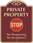 Burgundy Background – No Trespassing No Exceptions Sign
