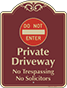 Burgundy Background – Private Driveway No Solicitors Sign