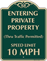 Green Background – Private Property Speed Limit 10 MPH Sign