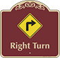 Burgundy Background – Right Turn Sign