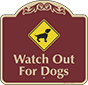 Burgundy Background – Watch Out For Dogs Sign