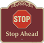 Burgundy Background – Stop Ahead Sign