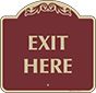 Burgundy Background – Exit Here Sign