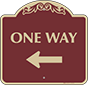 Burgundy Background – One Way Sign (Left Arrow)