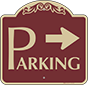 Burgundy Background – Parking Area Sign (Right Arrow)