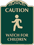 Green Background – Caution Watch For Children Sign