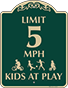Green Background – Limit 5 MPH Kids At Play Sign