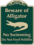 Green Background – Beware Of Alligator Sign