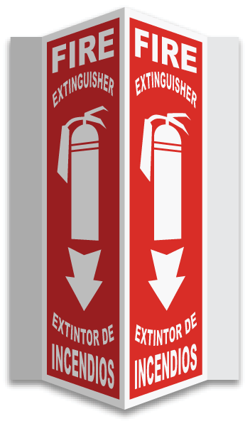 Bilingual 3-Way Fire Extinguisher Sign