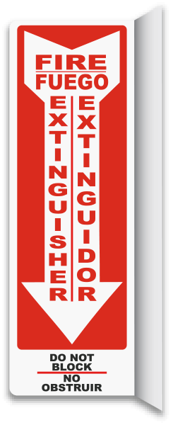 Bilingual 2-Way Fire Extinguisher Do Not Block Sign