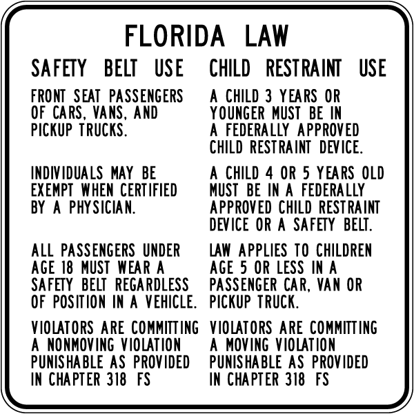 Florida Seatbelt Law Sign 