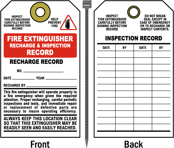 Fire Extinguisher Recharge & Inspection Record Tag
