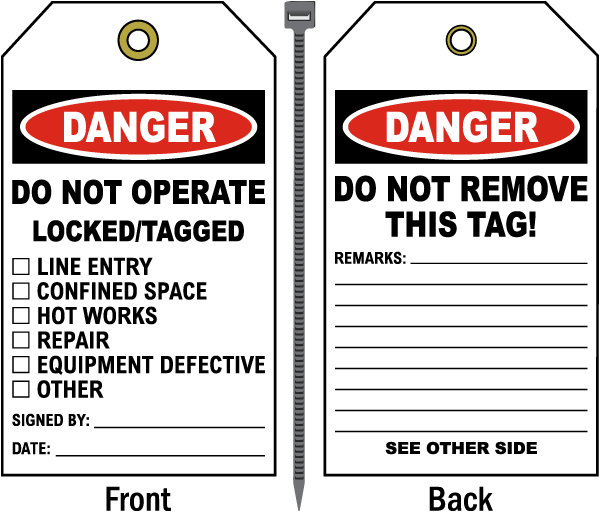 Danger Do Not Operate Locked/Tagged Tag