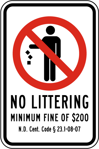 North Dakota No Littering Sign