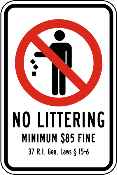 Rhode Island No Littering Sign