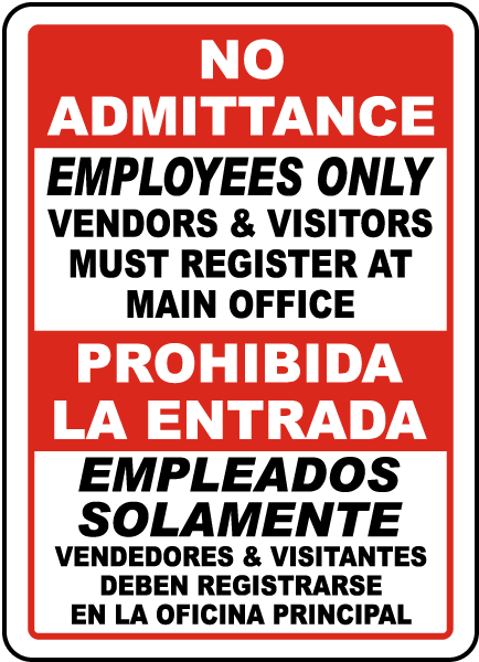 Bilingual Vendors & Visitors Must Register Sign