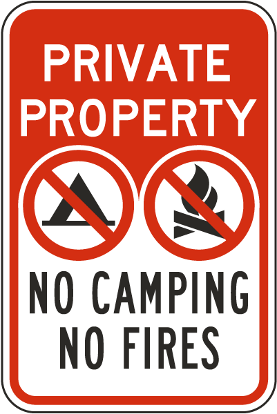 Private Property No Camping No Fires Sign