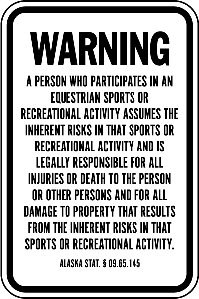 Alaska Equine Liability Sign