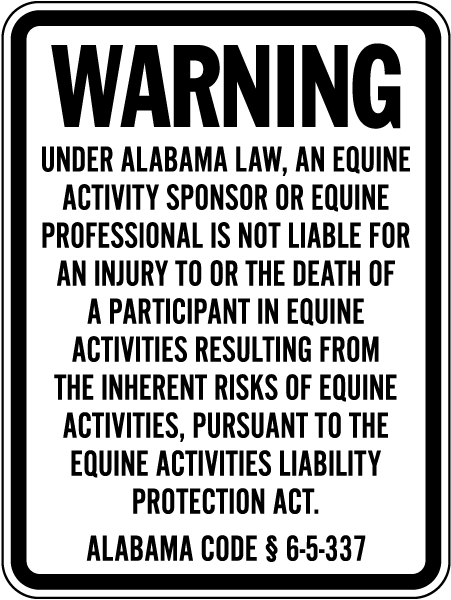 Alabama Equine Liability Sign