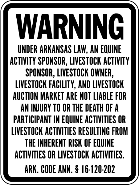 Arkansas Equine Liability Sign