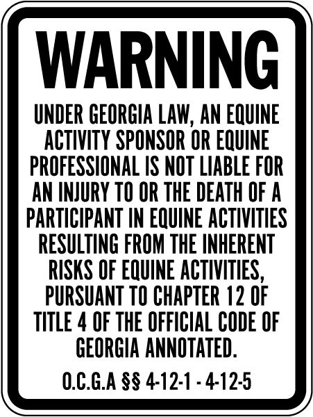 Georgia Equine Liability Sign