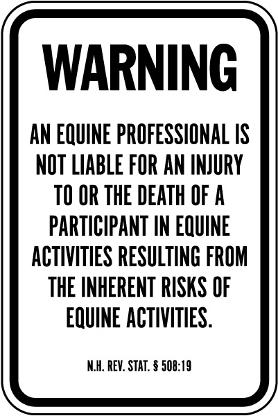 New Hampshire Equine Liability Sign
