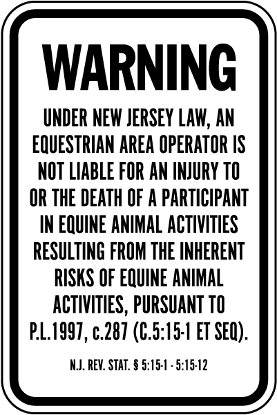 New Jersey Equine Liability Sign