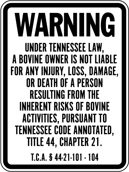 Tennessee Bovine Liability Sign