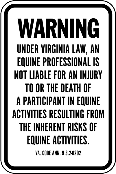 Virginia Equine Liability Sign