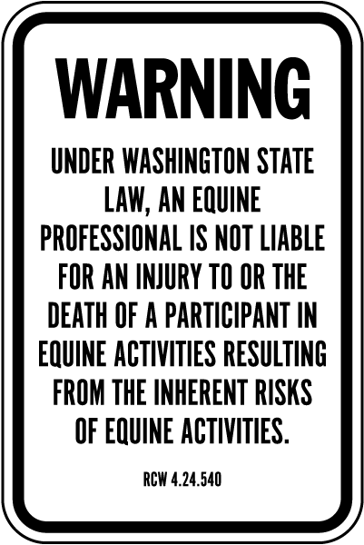 Washington Equine Liability Sign