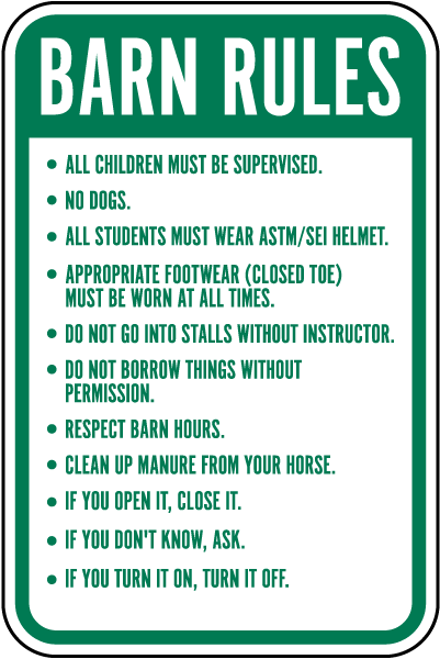 Horse Safety Barn Rules Sign